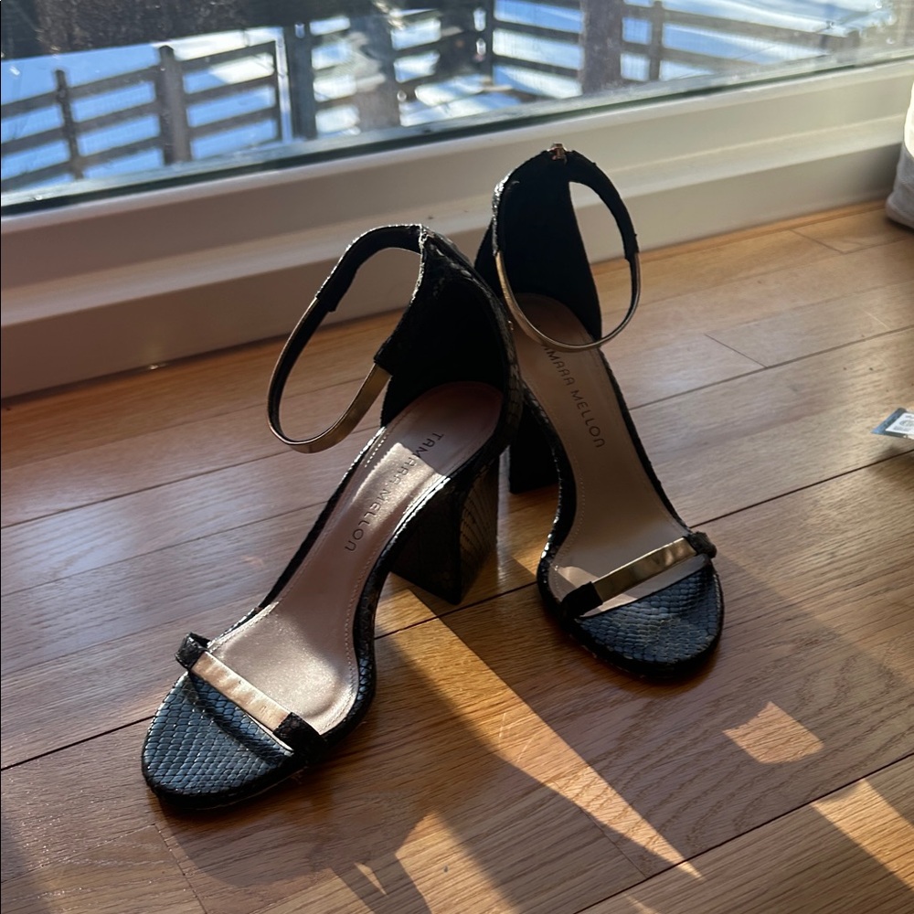 Tamara Mellon Black Heels with Gold Detail